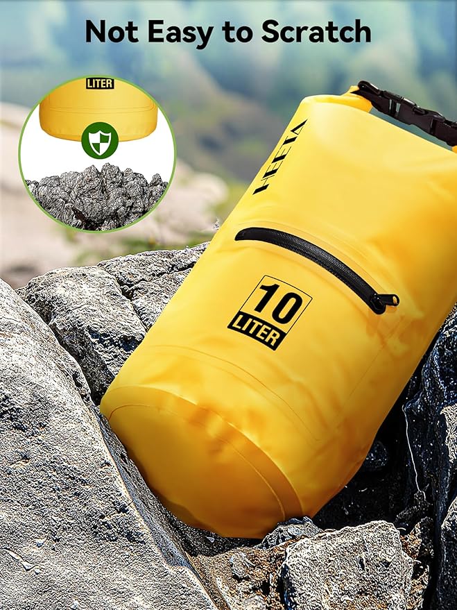 HEETA Waterproof Dry Bag with Front Zippered Pocket for Women Men, 5L/10L/20L/30L/40L Roll Top Lightweight Dry Storage Bag Backpack for Travel, Kayaking, Boating, Rafting, Camping, Hiking & Beach