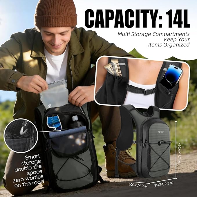 Hydration Pack Backpack, Insulated Hiking Water Backpack with 1.5L Water Bladder, Running Hydration Vest Backpack for Men Women, Hydro Daypack for Hiking, Cycling, Climbing, Rave