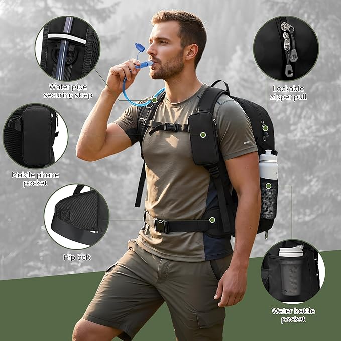 TILYMOL Hydration Hiking Backpack with 2L Water Bladder - Lightweight Waterproof Outdoor Camping Backpack/Water Backpack, Hiking Daypack with Hydration System for Hiking, Travel, Running, Biking
