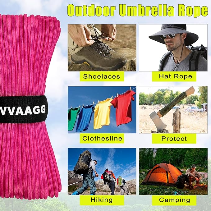 VVAAGG 1000 Pink Paracord 200FT Utility Parachute Cord 4mm Nylon String12 Strand Nylon Camping Rope, Tent Rope, Clothsline Rope for Survival & Camping Gear