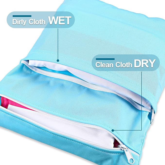 Woanger 10 Pack Wet Dry Bags for Baby Cloth Diapers Waterproof Reusable Travel Bags with Two Zippered Pockets Pool Beach Pouch for Swimsuit Beach Pool Daycare Yoga Gym Dirty Wet Clothe(Classic Color)