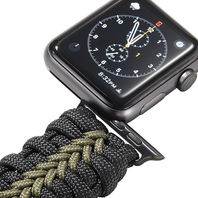 Savior Survival Gear Paracord Watch Band,Compatible with Apple Watch Band 49mm 46mm 45mm 44mm 42mm, iWatch Band Series Ultra 10 9 8 7 6 5 4 3 2 1 SE, Adjustable strap for men (Black & Green, X- Large)