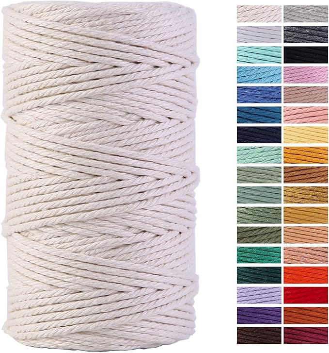 Macrame Cord 4mm x 109Yards 100% Natural Cotton Macrame Rope Cotton Cord for Handmade Macrame Supplies, Wall Hanging, Plant Hangers, Crafts, Knitting, Decorative Projects