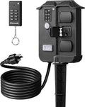 DEWENWILS Outdoor Power Stake Timer Waterproof, 6 Grounded Outlets, 6FT Extension Cord, 100FT Wireless Remote Control, Photocell Dusk to Dawn Timer for Lights, Yard, Garden, UL Listed, Black