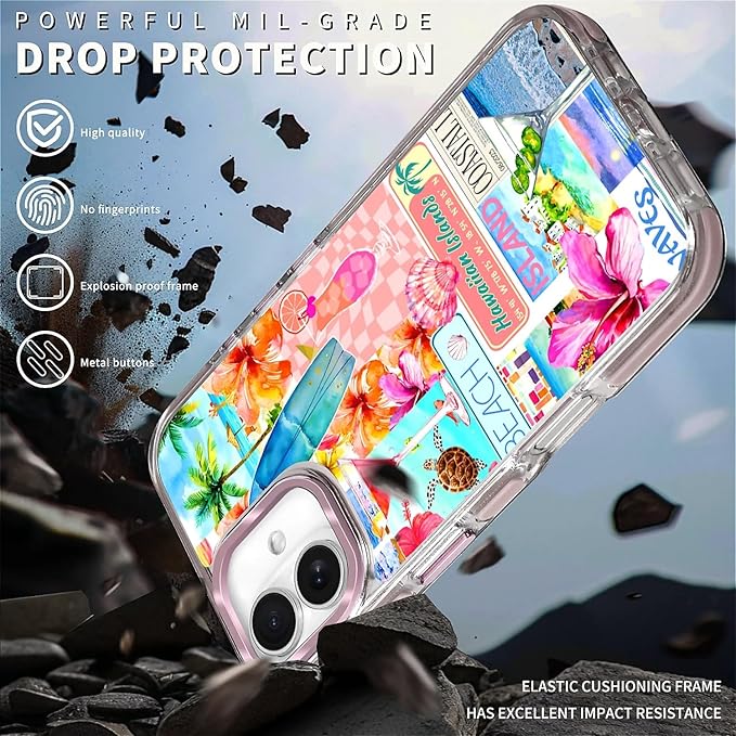 Case for iPhone 16,[Compatible with MagSafe],Coastal Beach Cover Coquette Collage Phone Case Design，for Women Girls Magnetic Clear Cover - Slim, Sleek, & Shockproof Protection