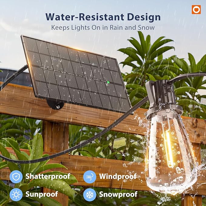 addlon 198FT(192+6) Solar String Lights Outdoor with Remote, Long-Lasting Waterproof Patio Lights, Dimmable & Timable Hanging Solar Light with 60 LED Bulbs for Outside, Yard, Garden, Camping, Gazebo