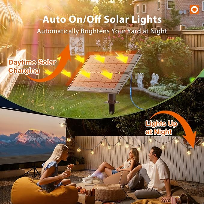 addlon 150FT Solar String Lights Outdoor Waterproof with Remote, Dimmable Commercial Grade Solar Powered String Lights with 80 LED Bulbs, Hanging Light for Camping Backyard Party Decor