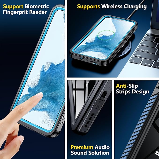 SPIDERCASE for Samsung Galaxy S22 Waterproof Case,[12FT Military-Grade Drop Protection] IP68 Water Resistance [Built-in Screen Protector] Full Body Sealed Protection Phone Case 6.1", Blue