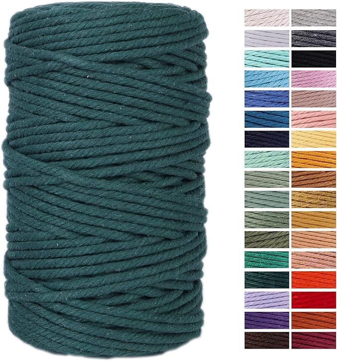Dark Green Macrame Cord 4mm x 109Yards,Colored Cotton Rope Craft Cord Colorful Cotton Cord Twine for Wall Hanging Plant Hangers Crafts Knitting Decorative Projects