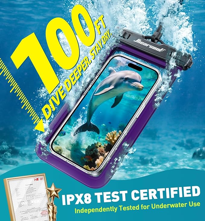 Hiearcool Universal Waterproof Phone Pouch, Dry Bag Compatible for iPhone 17 16 15 14 13 Pro Max XS Plus Samsung Galaxy S22 Cellphone Up to 8.3", IPX8 Water Proof Cell Phone Case for Beach-2Pack