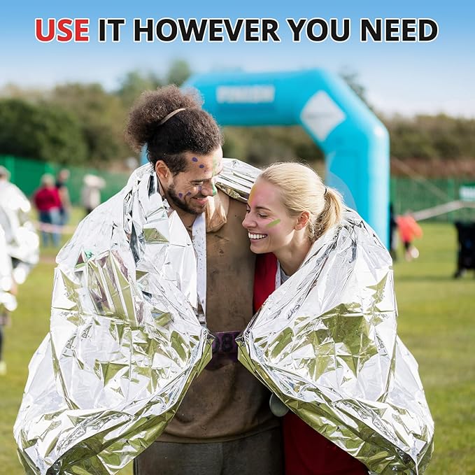SecuCaptain Survival Emergency Thermal Blankets: 30 Pack Extra Large 84” x63” Space Mylar Blanket Kit for Outdoor Cold Winter Camping Hiking Car Bug Out Bag or First Aid