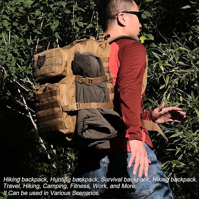 45L Tactical Backpack for Men Women, Military Assault Pack with MOLLE, Large 3 Day Bug Out Bag for Hiking Camping