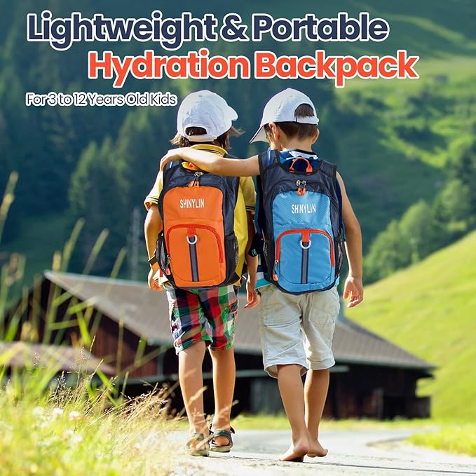 Shinylin 2 Pcs Kids Hydration Backpack with 1.5L Water Bladder Lightweight Kids Hiking Backpack Water Rucksack for Boys Girls Climbing Running
