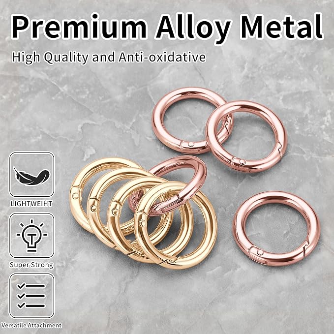 Gkeygo Key Ring Clip, 4/5 Inch Keychain Rings, 8 Pack Round Carabiner Clip for Keys, Buckle, Bags, Purses - Key Chain Hooks Replacement Keychains Lanyard DIY Crafts - Gold, Rose Gold