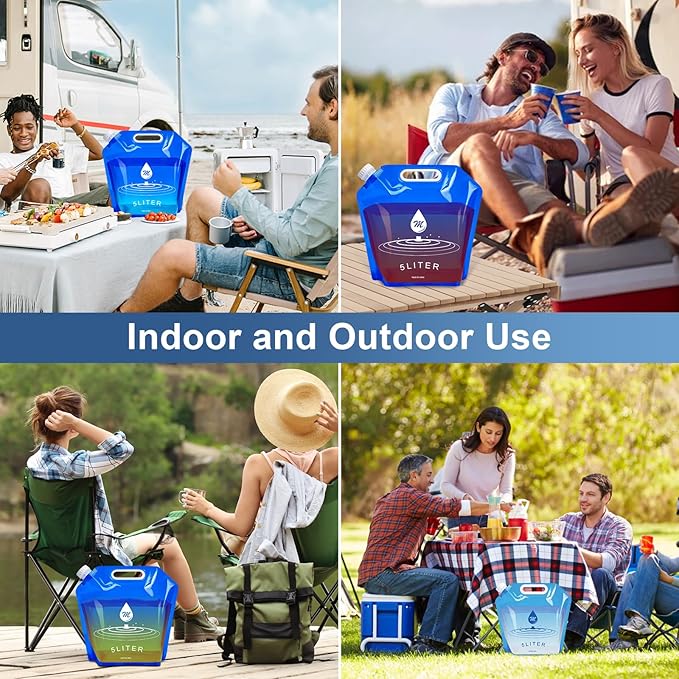 SOCATER Water Container Bags, 4 Packs BPA Free No-Leak Foldable Plastic 1.3 Gallon Water Container Bag for Camping Hiking Backpack Emergency Storage Jug