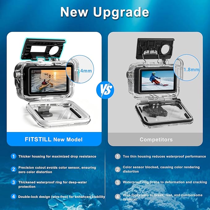 FitStill Waterproof Diving Case Only for DJI OSMO Action 6,196FT/60M Underwater Shell Anti-Scratch Invisible Dive Protective Cover Housing with 1/4 Adapter Mount Action6 Camera Accessory