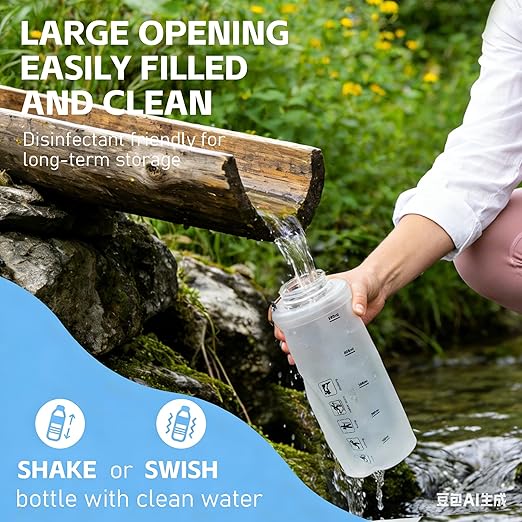 AXEN Collapsible Water Bottle with Filter System, Soft Hydration Flask for Trail Running, Camping, Hiking, Cycling, 500ml Clear