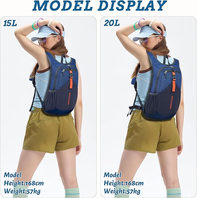 BECOJADDE 20L Small Hiking Backpack for Men Women Foldable Packable Back Pack Ultralight Hiking Daypack for Travel Camping Outdoor, Navy Blue