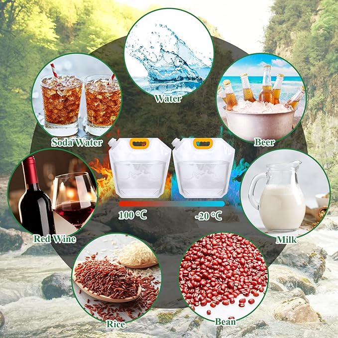 Tessco for you 36 Pcs 1.3 Gallon Collapsible Water Storage Bag Water Container Emergency Jug Plastic Storage Pouch Freezable Carrier Tank Foldable Bottle for Outdoor Sport Camping (Clear)