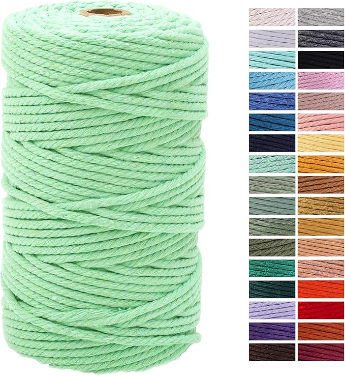 Aqua Green Macrame Cotton Cord 4mm x 109 Yards for Wall Hanging, Plant Hangers, Crafts, Knitting, Decorative Projects