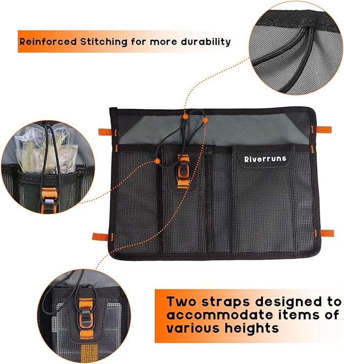 Mesh Storage Kayak Storage Compartments Set Attaches to Kayak Seat or T-track