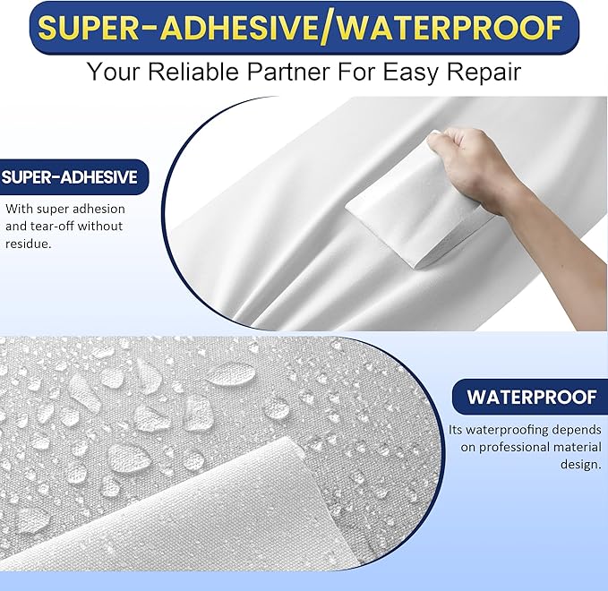 Self-Adhesive Canvas Repair Tape, 4" x 79" Waterproof Canvas Repair Patch, Fabric Patch Repairs Kit for Furniture, Tents, Sunbrellas, Boat Covers Awnings, Couches, Clothes, Bags White