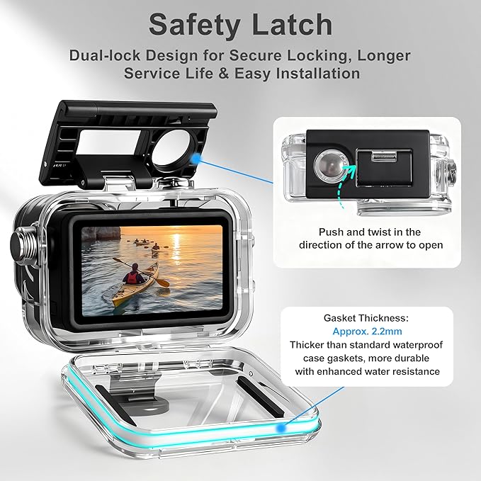 FitStill Waterproof Diving Case Only for DJI OSMO Action 6,196FT/60M Underwater Shell Anti-Scratch Invisible Dive Protective Cover Housing with 1/4 Adapter Mount Action6 Camera Accessory