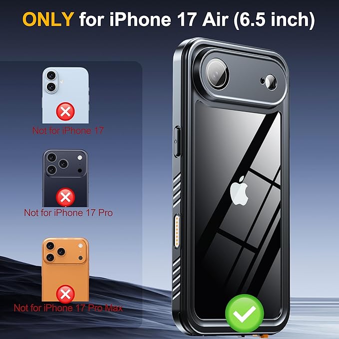ANTSHARE for iPhone Air Case, IP68 Waterproof Shockproof Case, [Built-in Screen Protector] - 12 FT Military Dropproof - Full Body Heavy Duty Rugged Phone Cover 6.5 inches - Pink/Clear