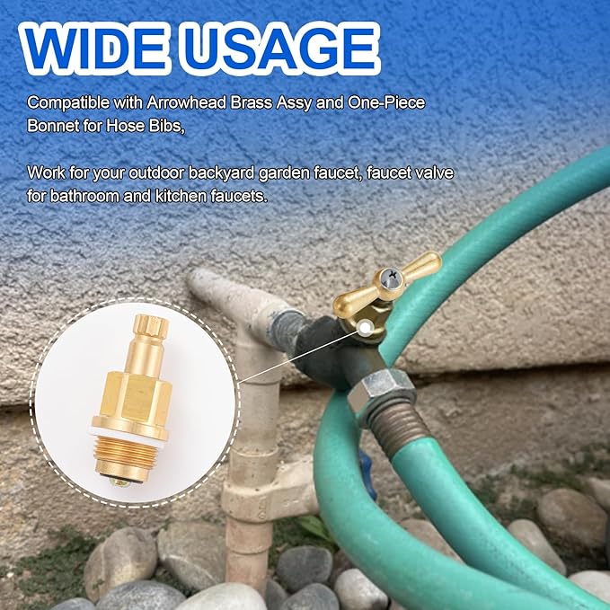 PK1100 Brass Globe Valve Faucet Stem Assy and PP806-15 Broach Sillcock Tee Hose Bibs Handle Compatible with Arrowhead Hose Bibs, Boiler Drains & Sill Faucets