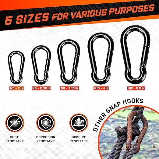 PAMAZY 12Pcs 2In Spring Snap Hooks, Utility Hook Clip, Heavy Duty Rope Connector, Quick Link Snap Hooks for Indoor and Outdoor, Hanging, Camping, Fishing (12Pcs 2In)