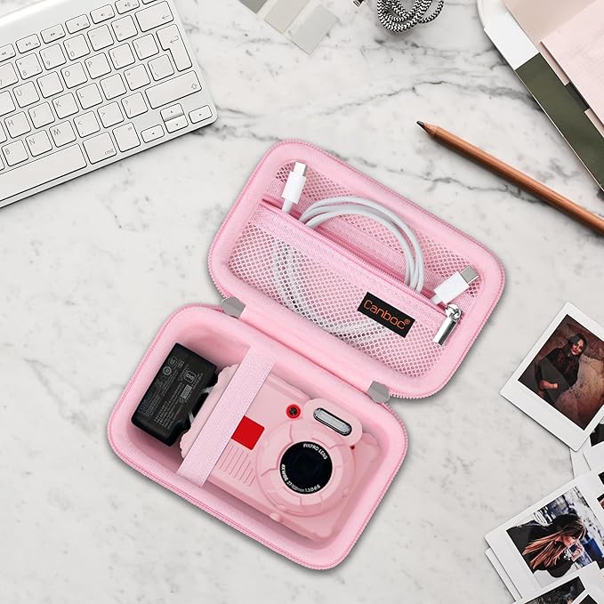 Canboc Carrying Case for Kodak PIXPRO WPZ2 Rugged Waterproof Digital Camera, Underwater Photography Camera Bag, Mesh Pocket fits USB Cable, Battery, Adapter, Pink (Case Only)