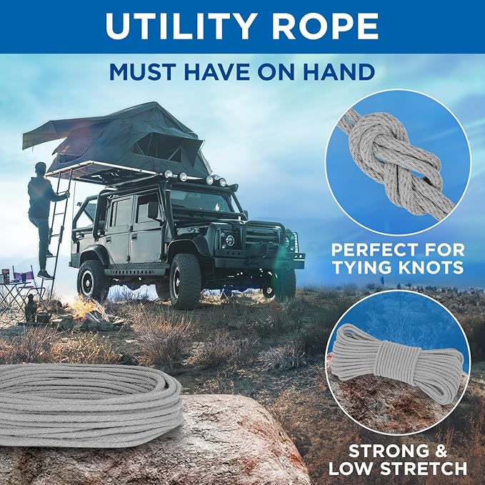 TECEUM Cotton Rope 3/16” (5 mm) – 100 FT – Strong All-Purpose Braided Rope – Natural Cotton – for Crafting, Сamping, Clothes Line, DIY, Indoor & Outdoor Use – Light Gray