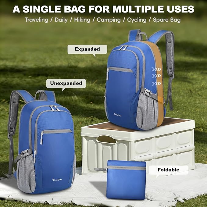 Seektop Lightweight Packable Hiking Backpack Waterproof Expandable 20L-28L for Women Men, RFID Day Pack for Travel & Camping