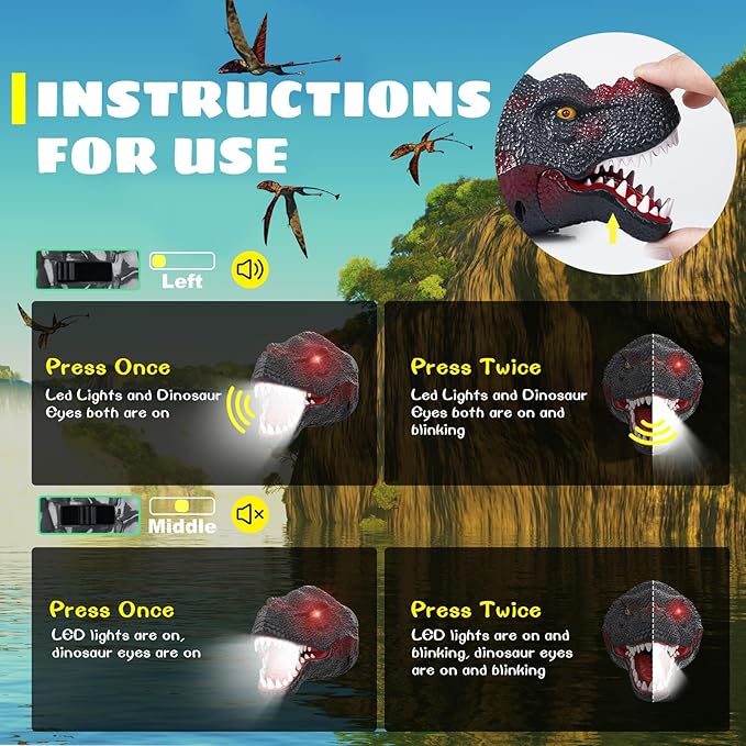 Dysaim Kids Headlamp,Dinosaur Headlamp for Kids LED Head Lamp Camping Gear Flashlight,Hiking Accessories Headlight,Ideal Gift Toys Suitable for Reading Birthday Halloween Xmas Party