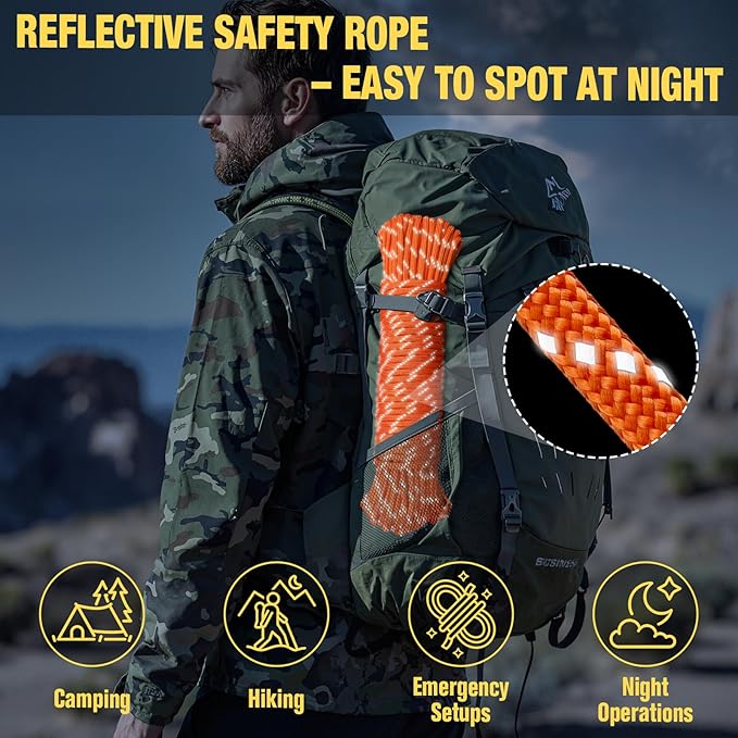 Reflective Paracord Rope 750 lb - 100ft 5/32" Parachute Cord 4MM 12-Strand para Cord - Heavy Duty Spool String for Survival,Camping Gear, Survival Bracelet, Clothesline - Orange