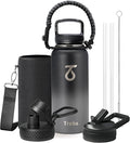 Trebo 32 oz Water Bottle Insulated with Paracord Handle and 3 Lids, Leakproof Stainless Steel Vacuum Water Jug Keep Cold 48 Hours, BPA-Free Gym Water Flask for Men Women Sports, Travel, Dark Gray