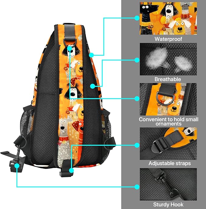 FyLybois Dog Sling Bag for Women Lightweight Crossbody Backpack Casual Daypack with Adjustable Strap for Travel Work Hiking Everyday Use