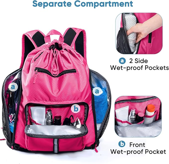 Large Beach Backpack Waterproof Sandproof - Customized Oversized Drawstring Pool Bag with Shoe Compartment for Toiletries, Towels, Gym, Travel