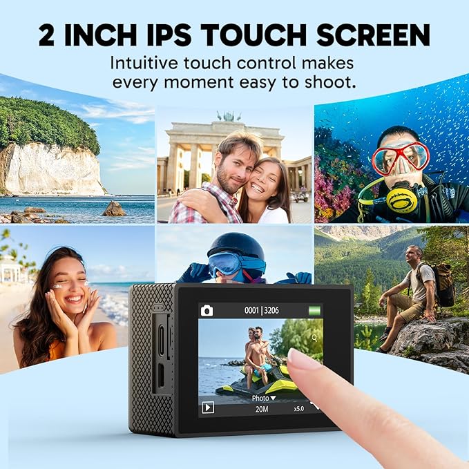 AKASO EK7000 Pro 4K30fps Action Camera with Touch Screen EIS 131ft Waterproof Underwater Camera Remote Control 5X Zoom with Helmet Accessories Kit (with 128GB MicroSD Card)