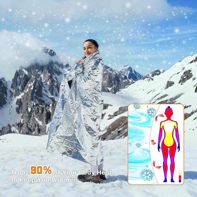 6 Pack Emergency Blankets - Mylar Thermal Space Blankets for Survival and Protection - Ideal for Camping, Outdoors, Hiking, Rescue, Marathons