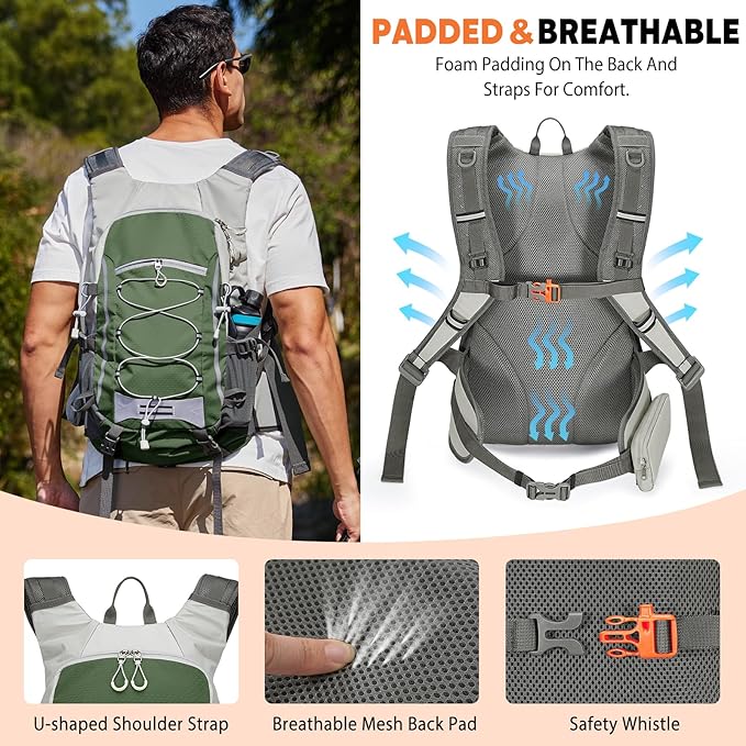 25L Hiking Backpack with Rain Cover Lightweight Hiking Daypack for Travel Camping Outdoors Knapsack for Men Women (Dark Green)