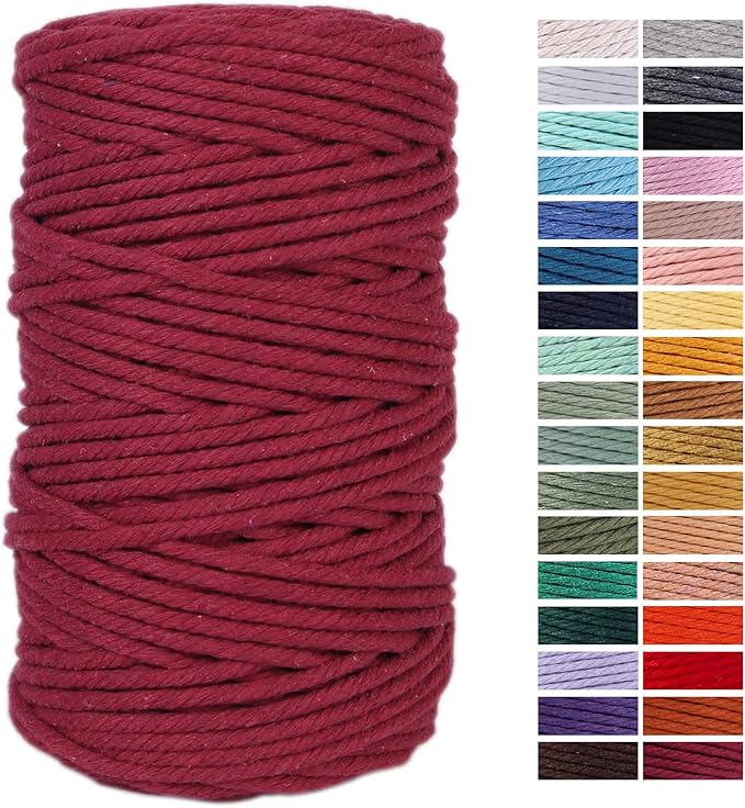 Wine Red Macrame Cord 4mm x 109Yards,Colored Cotton Rope Craft Cord Colorful Cotton Cord Twine for Wall Hanging Plant Hangers Crafts Knitting Decorative Projects