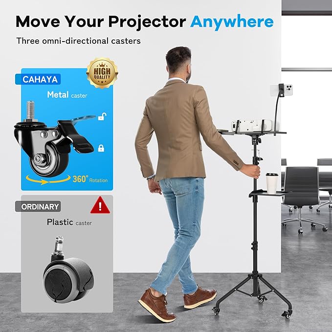 CAHAYA Projector Tripod Stand with Casters: Projector Stand 28-54in Height Adjustable Multifunctional Universal Laptop Stand DJ Rack Stand with Adjustable Height for Meeting Room DJ Equipment