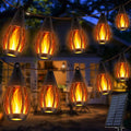 iBaycon Solar Flame Lights, 42Ft 15 LED Bulbs Flickering Flame String Light, Outdoor Waterproof Solar Flame Lights for Garden Yard Lawn Patio Decorations (Warm White)