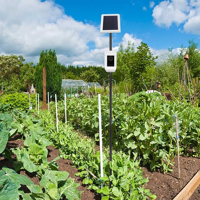31.49 or 47.24 inch Ground Stake Mount Stand with Solar Panel Mount for Ring, Blink, Arlo, Eufy, Wyze, Google Nest, Simplisafe Cameras and Solar Panels Ground Stake Bracket（Black）