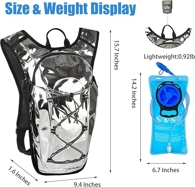 Reflective Hydration Backpack, Hydration Pack - Water Backpack with 2L Hydration Bladder, Essential for Festivals - Rave Hydration Pack for Hiking, Running, Cycling, and Festivals
