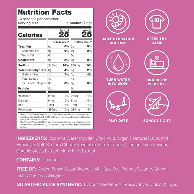 Cure Hydration - Kids Electrolyte Drink Mix | Plant-Based Pediatrician Formulated Rehydration | No Added Sugar, FSA-HSA, Non-GMO, Gluten-Free, No Artificial Flavors | 14 Packets - Fruit Punch