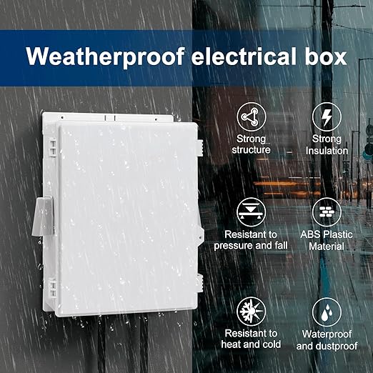 Namunanee Outdoor Electrical Box with Thermostat and Fan, ABS Water Resistant Enclosure with Internal Mounting Panel & Hinged Cover,16" H* 12" L* 5.9" W Plug & Play.