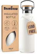 Bambaw Insulated Water Bottle 16 oz, Stainless Steel Water Bottle with Handle, Great for Travel & Hiking, Fits in Cup Holder, Made of High-Grade Stainless Steel (Polar White)