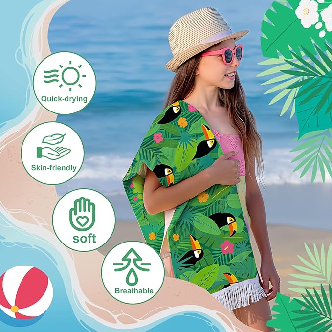 Peryiter 24 Pack Microfiber Oversize Turkish Beach Towel Set 12 Large Absorbent Beach Towels with 12 Storage Bag 28 x 55 Quick Dry Lightweight Bath Towel Blanket for Hawaii Camp Swim Pool(Palm Leaves)